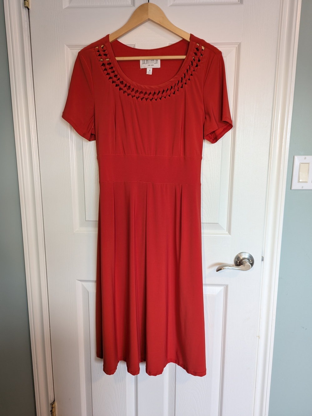 Julian Taylor Red Short-Sleeve Midi Fit-and-Flare Dress